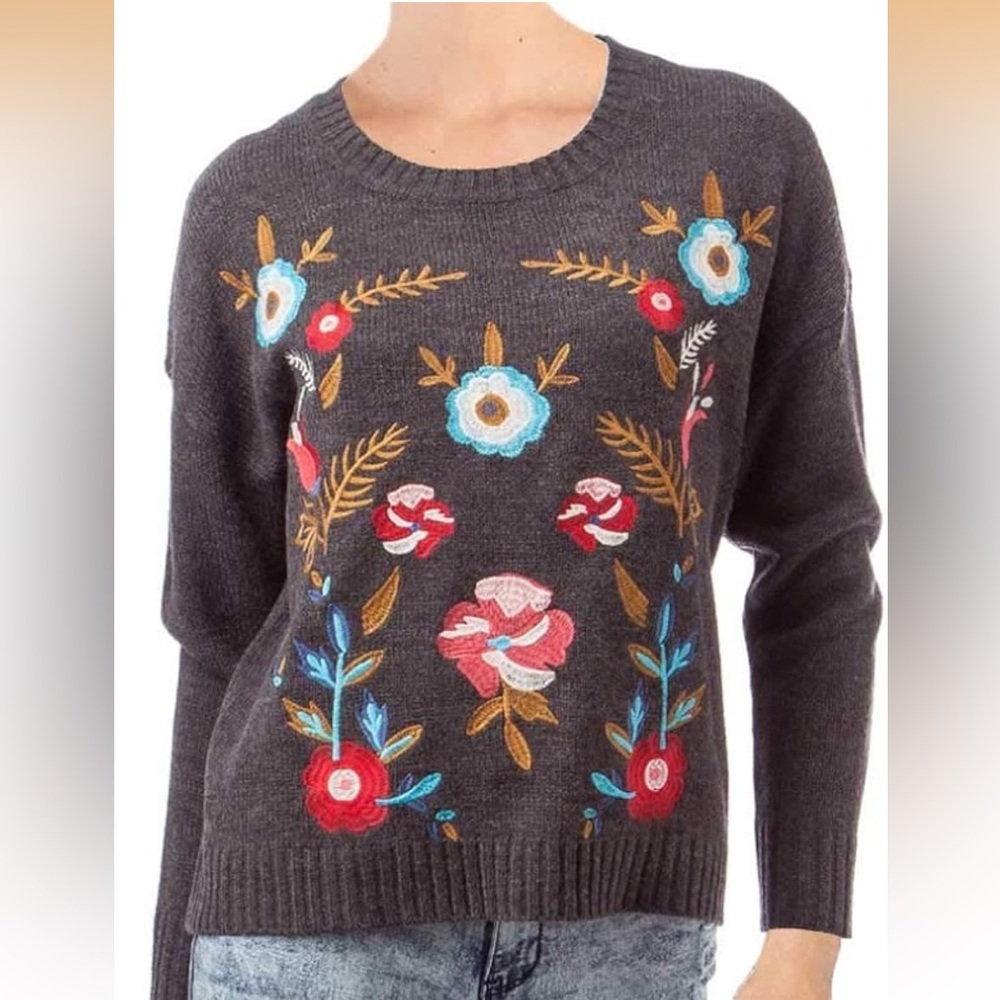 Ultra Flirt Gray Knit with Colorful Embroidery